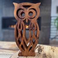 Hand-Carved Wood  Rustic Folk Owl Sculpture - 12" Openwork Decorative Figurine