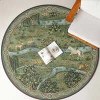 Round William Morris Owl Willow Rug, Vintage Botanical Forest Carpet, Arts Crafts Home Decor