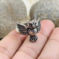 Sterling Silver Owl Ring: Unisex Gothic Bird Jewelry