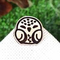 Round Owl Pin &ndash; Cute Woodland Owl Wooden Lapel Pin, Fantasy Bird Art