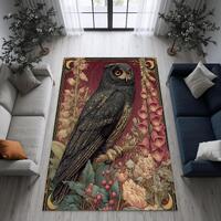 Dark Academia Owl Area Rug, Victorian Botanical Carpet, Burgundy Gothic Home Decor