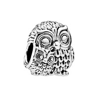 Charming Owls Charm S925 Sterling Silver Pandora Pendant,Compatible With Pandora Moments