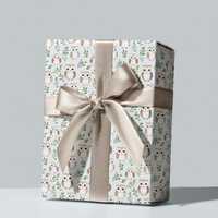 Owl Birthday Wrapping Paper Cute Gift Packaging For Baby Shower Watercolor Blue and Brown Animal Des