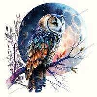 Full Moon Tree Owl Fabric Panel, Quilt Sewing Square, Multiple Sizes, fc5c