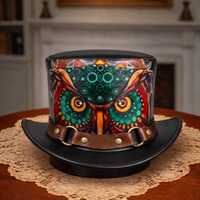 Handmade Owl Leather Steampunk Top Hat Gothic Victorian Cosplay