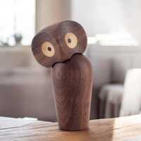 Hand-carved Walnut Owl Figurine, Nordic Minimalist Bird Statue, Mid Century Modern Decor