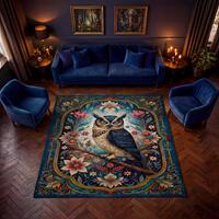 Owl Area Rug, Vintage Floral Animal Carpet, Rustic Living Room Statement Rug