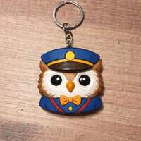 3D Printed Hand-Painted Train Conductor Owl Keychain – Animal Bag Charm