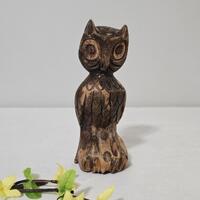 Vintage Hand Carved Wooden Owl Figurine 6 1/4", Mid Century Modern Folk Art Decor, Rustic Wood