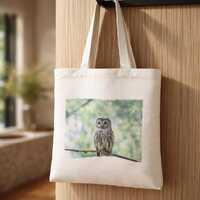 Barred Owl Canvas Tote Bag - Reusable for Wildlife & Nature Lover, 14"x16"