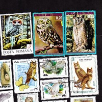 14 OWLS Vintage World used Postage Stamps Collector Set 14OWLL