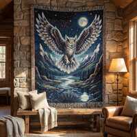Norse Runic Owl Woven Blanket, Mythic Tapestry, Nordic Runes Decor, 100% Cotton Wall Art