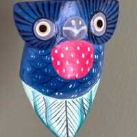 Hand Carved Colorful Owl Ornament, Hand Painted Mexican Decoration