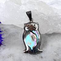 Rustic Silver + Abalone Owl Pendant