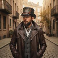 Hand-Painted Owl Leather Top Hat - Steampunk Gothic Headwear - Unique Forest Spirit Festival Hat