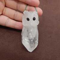 New Handmade Carved White Quartz Gemstone Owl Pendant Bead, Gemstone For Jewelry Cabochon Making, 64