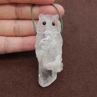 New Handmade Carved White Quartz Gemstone Owl Pendant Bead, Gemstone For Jewelry Cabochon Making, 62