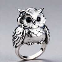 Handmade Sterling Silver Owl Ring, Puffy Animal Design, Cute Sculptural Owl Band, Custom Size