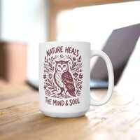Nature Heals The Mind And Soul Owl Mug, Retro 90s Botanical Science Nature Mug