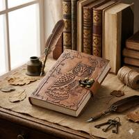 Embossed Leather Journal, Owl Wisdom Diary, Deckle Edge Paper, 7x5 Inch 200 Pages
