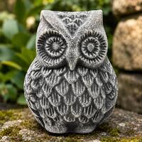 Concrete Owl Statue – Rustic Garden Shelf Sitter, Stone or Copper Brown Finish