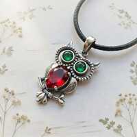 Sterling Silver Owl Pendant, 925 Wisdom Owl Necklace Charm with Cubic Zirconia, Graduation Gift, Tea