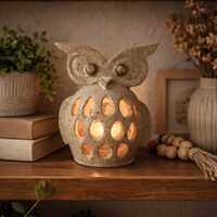 Speckled Clay Owl Tealight Holder with Clear Glaze