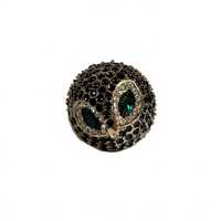 Vintage Owl Dome Ring Gold Tone Black Pavé Green Eyes Statement Size 7 Retro