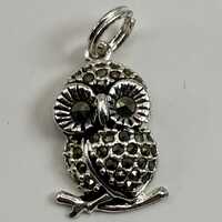 Sterling Silver Marcasite Owl Charm – 925 Vintage Bird Pendant
