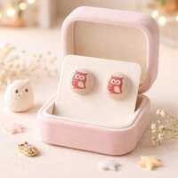 Cute Owl Button Stud Earrings • Handmade Fabric Covered Earrings • Kawaii Owl Jewelry &bul