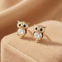 Symbol of Wisdom Jewelry, Owl Stud Earrings, Dainty Animal Bird Earrings, Small Gold Earrings for He