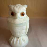 Vintage Imperial Milk Glass Owl Candy Dish