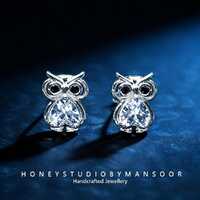 Elegant Owl Stud Earrings 925 Sterling Silver Fashion Cute Jewelry
