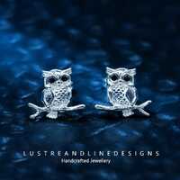 Sweet Sage Owl Studs, Detailed Owl Silhouette in 925 Silver, Playful Yet Sophisticated Everyday Earr