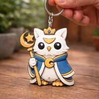 Hand-Painted Celestial Owl Keychain • Royal Moon Guardian 3D Printed Art for Keys or Bag