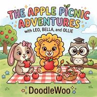 Apple Picnic Adventures Coloring Page: Adorable Lion, Bunny & Owl, Kids Printable Coloring Book