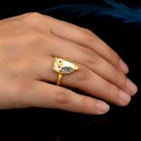 Embroidered Enamel Owl Ring, 925 Sterling Silver, Gold Tone, Statement Animal Jewelry