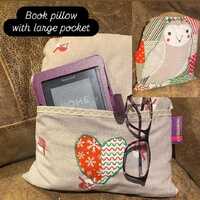 Patchwork Reading Cushion with Pocket, owl print, Washable Cover, Book Kindle Holder
