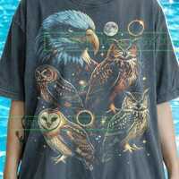 Eagle Owls Comfort Colors&reg; Tshirt, Birds Of Prey Tees, Retro Vintage Sweater, Celestial Moon Tan
