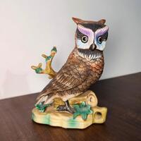 Vintage Owl Figurine with Purple Eyes