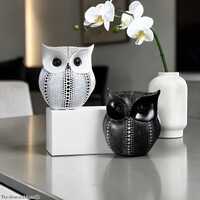 Black White Owl Sculptures, Abstract Dotted Modern Home Decor Set