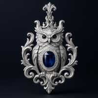 Sterling Silver Owl Pendant Necklace with Sapphire Blue Cabochon Stone | Baroque Statement Owl Jewel