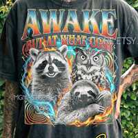 Awake But At What Cost Comfort Colors&reg; Tshirt, 90S Style Tees, Raccoon Owl Sloth Sweater, Funny 