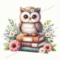 Book Owl Fabric Panel, Quilt Sewing Square, Multiple Sizes, fc6d