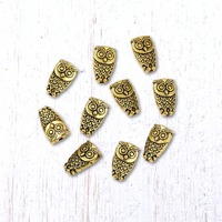20 metal owl spacer beads with gold finish, 10x6 mm tiny bird beads (E0200)