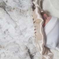 Faux Owl Fur Minky Baby Blanket, Champagne Satin Ruffle, Neutral Nursery Keepsake, Choose Colors