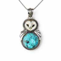 Chrysocolla Sterling Silver Barn Owl Pendant, Unique Artisan Handmade Jewelry