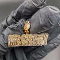Custom Iced Out Name Pendant with Owl Personalized Hip Hop Bling Charm Luxury Jewelry