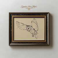 Vintage Sketch of Barn Owl in Flight - Moody Minimalist Wall Art, Rustic Farmhouse Decor, Neutral To