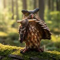 Vintage Italian Figurine of Owl Playing the Flute - Signed by L Toni - Painted by Hand